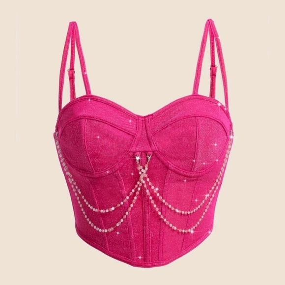 ICON Chain Detail Bustier Crop Cami Top - Picture 1 of 5